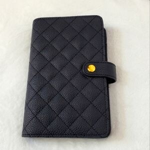 Black Quilted 6-Ring Agenda Planner MM Size Gold Hardware Refillable